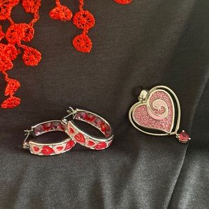 Rhinestone Heart Drop and Pierced Earrings